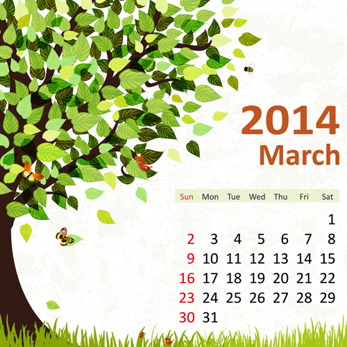 2014 Floral Calendar March vector March calendar 2014   