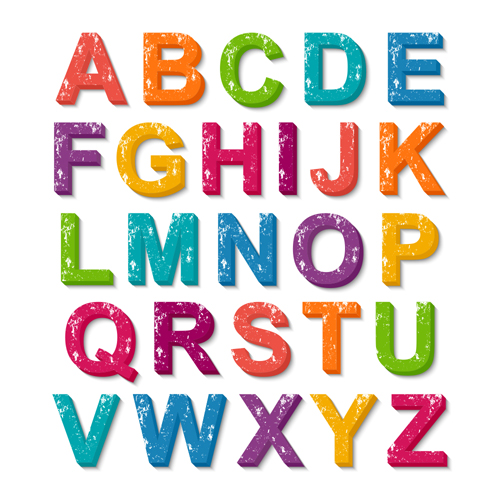 Colored grunge alphabets 3D vector grunge colored alphabet   