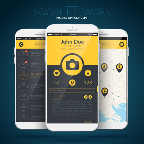 Mobile social app interface design vector 01 social mobile interface   