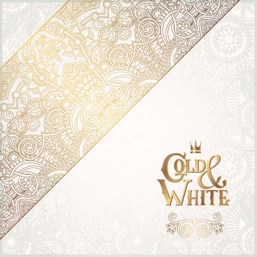 Gold lace with white ornaments background vector 05 ornaments lace gold background   