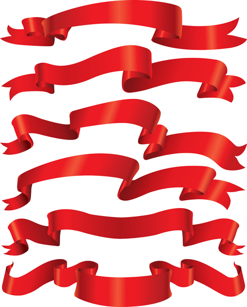 Beautiful red ribbon banners set vector 12 ribbon red beautiful banners   