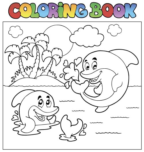 Coloring picture sea world vector template 10 template sea world picture coloring   