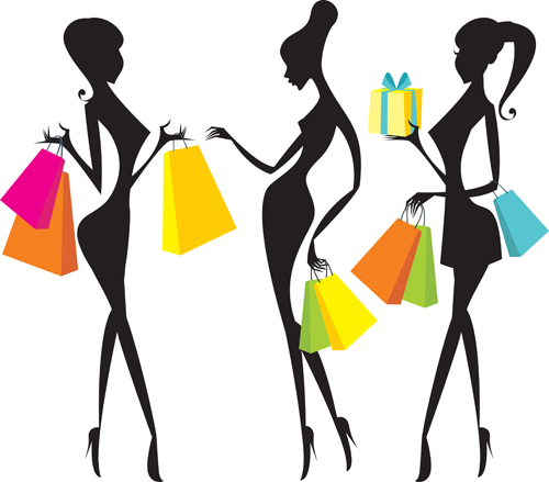 Hand drawing shopping girls vector set 04 shopping hand-draw girls drawing   