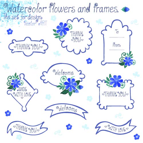 Watercolor flower with frames vector 05 watercolor frames flower   