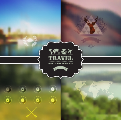 Blurred travel elements background vector travel elements element blurred background vector background   