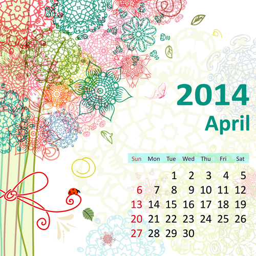 2014 Floral Calendar April vector calendar April 2014   