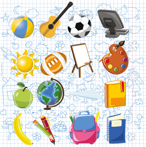 Hand drawn children pattern with school elements vector 02 school pattern hand drawn children   