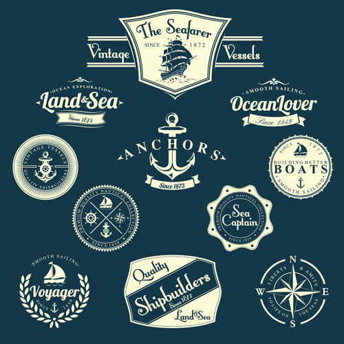 Set of Nautical labels vector 08 nautical labels label   