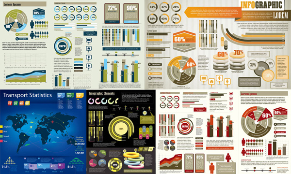 Information elements three-dimensional map pie charts line charts icon diagrams data statistics circular chart blue bar charts annular   