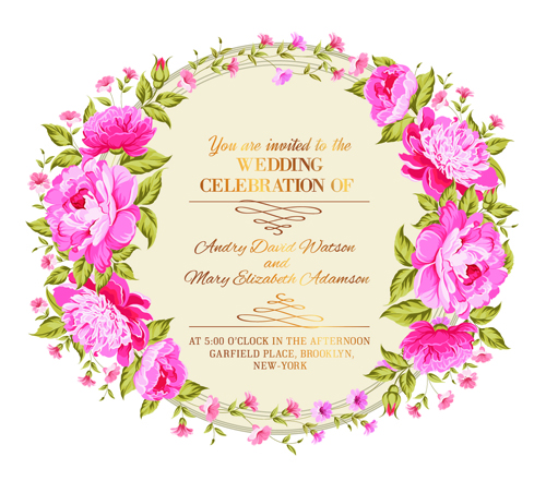 Pink flower frame wedding invitation cards 02 wedding pink invitation cards frame flower   