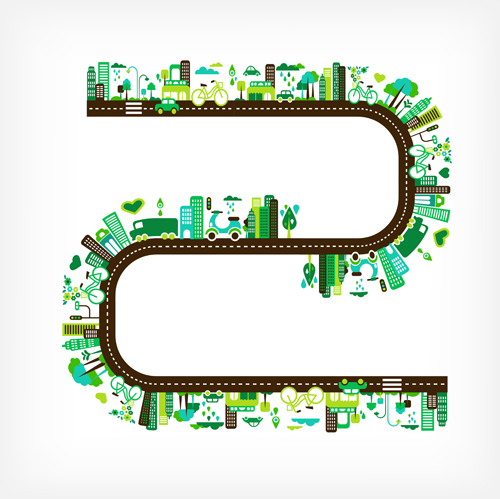 Cartoon green city elements vector 02 green elements element city cartoon   