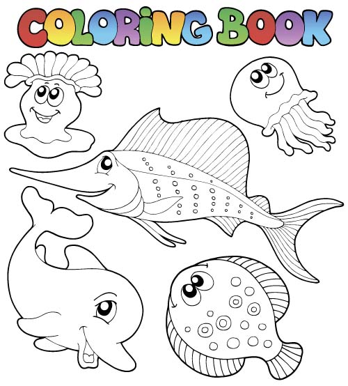 Coloring picture sea world vector template 11 template sea world picture coloring   