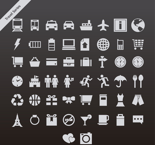 Gray travel series vector icons travel series icons icon gray   