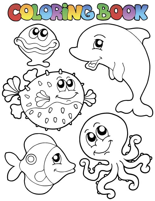 Coloring picture sea world vector template 12 template sea world picture coloring   