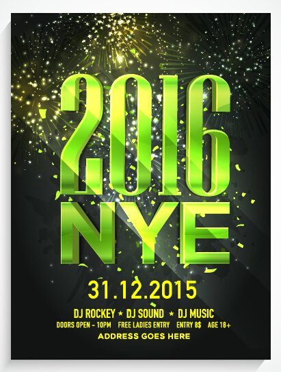 New year 2016 party flyer vector material 06 year party new material flyer 2016   