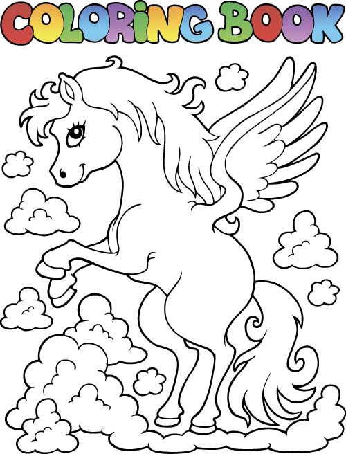 Horned horse coloring picture cartoon vector 02 picture horse Horned coloring cartoon   