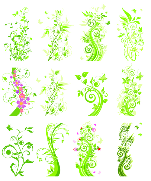 Floral green ornaments vector set 01 ornaments ornament green floral   