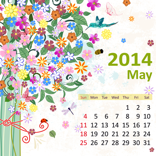 2014 Floral Calendar May vector May calendar 2014   