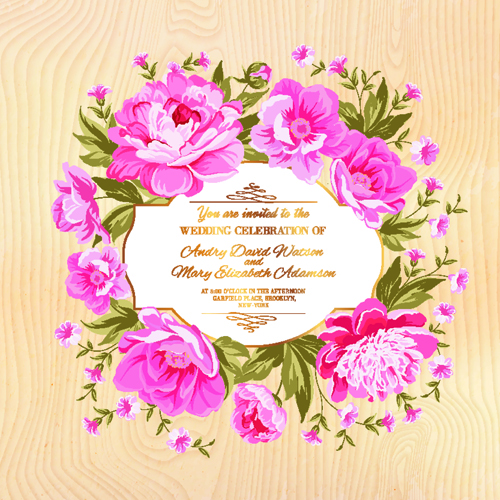 Pink flower frame wedding invitation cards 01 wedding pink invitation cards flower   