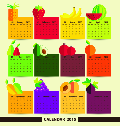 Fruits with calendar 2015 vector graphics print fruits calendar 2015   