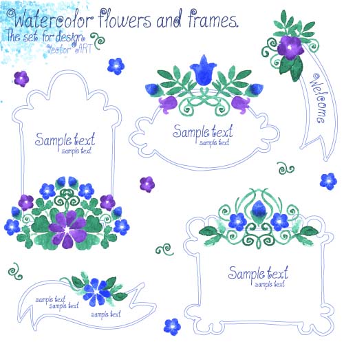 Watercolor flower with frames vector 02 watercolor frames flower   