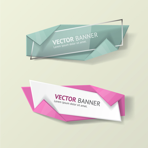 Glass with origami business banners vector 02 origami glass business banner   