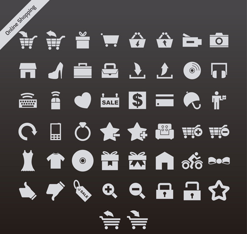 Gray online shopping series vector icons shopping series online gray   