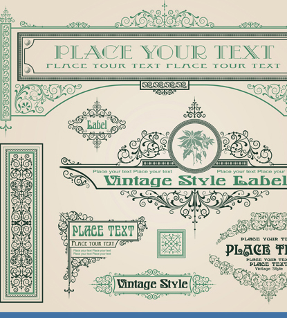 vintage style vector of Frame, border and ornament set 04 Vintage Style vintage ornament frame element border   