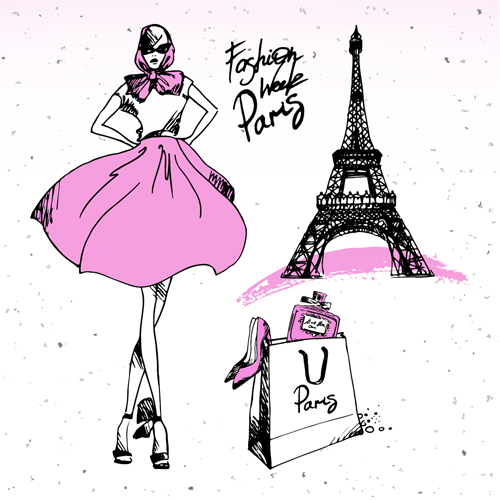 Fashion paris hand drawn vector 04 paris hand fashion drawn   