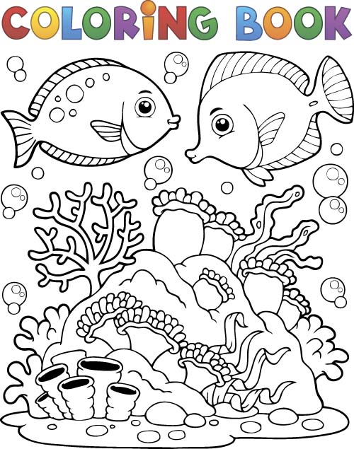Coloring picture sea world vector template 04 template sea world picture coloring   