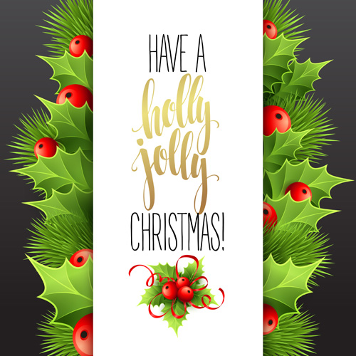 Christmas cards with holly berry vector material 07 material holly christmas cards Berry   