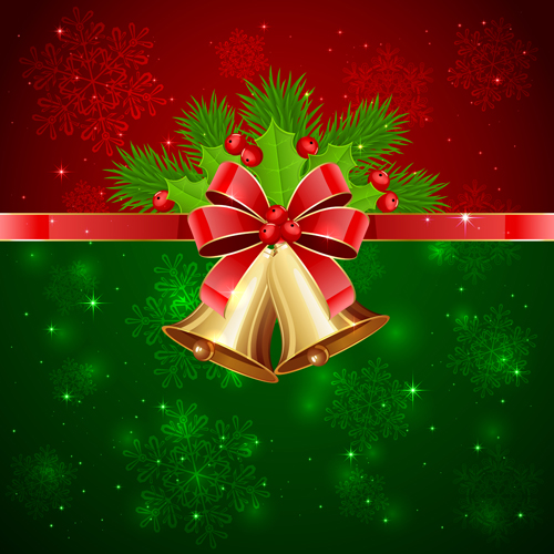 Christmas holly berry with bells vector background 02 holly christmas Berry bells background   