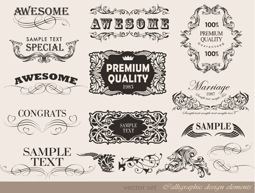 Vector set of calligraphic vintage elements 01 vintage elements element calligraphic   