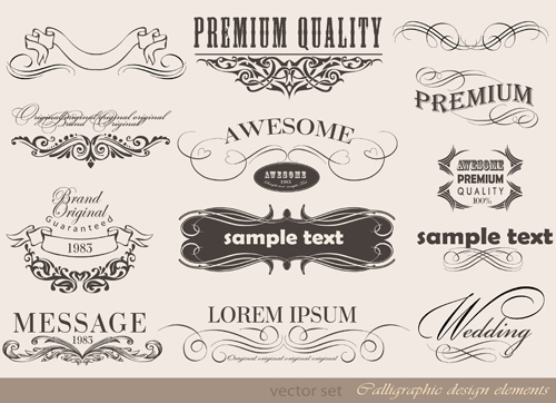 Vector set of calligraphic vintage elements 02 vintage elements element calligraphic   