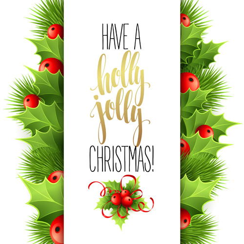 Christmas cards with holly berry vector material 04 material holly christmas cards Berry   