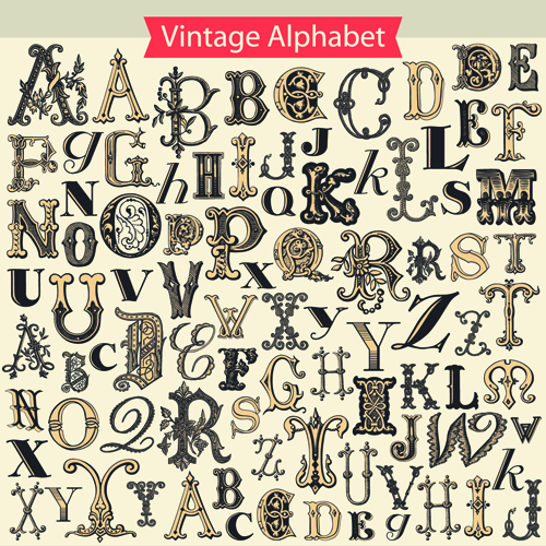 Retro alphabet set vector material 03 vector material Retro font material alphabet   