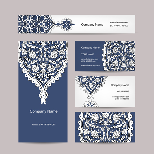 Floral style business cards kit vector 05 kit cards business card business   