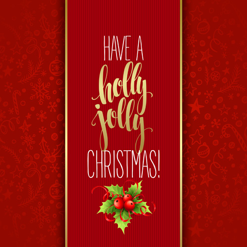 Christmas cards with holly berry vector material 06 material holly christmas cards Berry   
