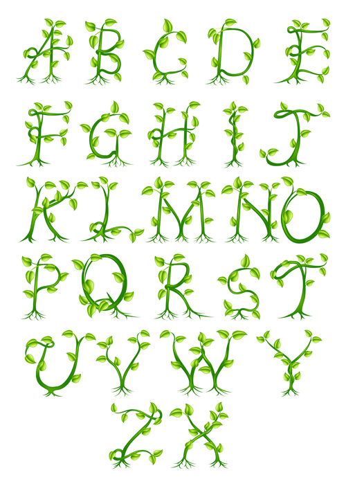 Green leaves alphabet excellent vector 03 green leaves Excellent alphabet   