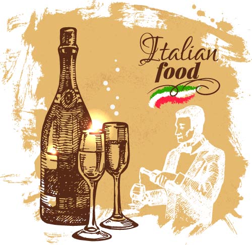 Hand drawn Italian food design vector material 01 material italian hand food drawn design   