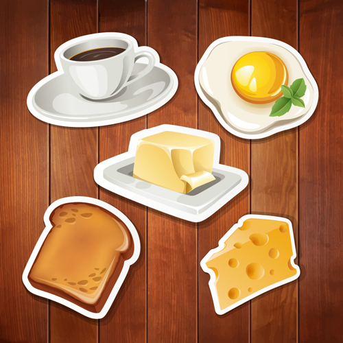 Food stickers and wood background creative vectors 01 wood stickers food creative background   