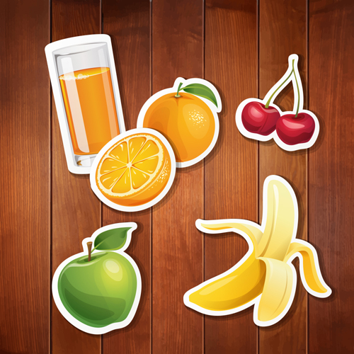 Food stickers and wood background creative vectors 06 wood stickers food creative background   