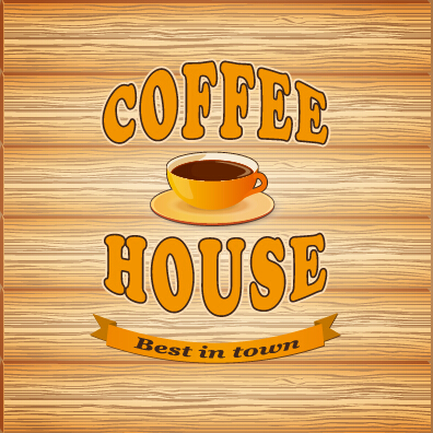 Coffee poster with wooden background vector 01 wooden poster coffee background   