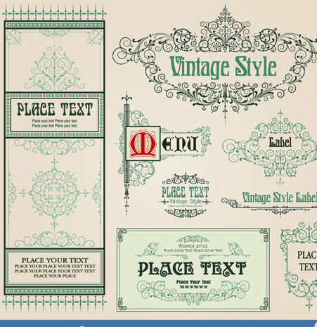 vintage style vector of Frame, border and ornament set 05 Vintage Style vintage ornament frame element border   