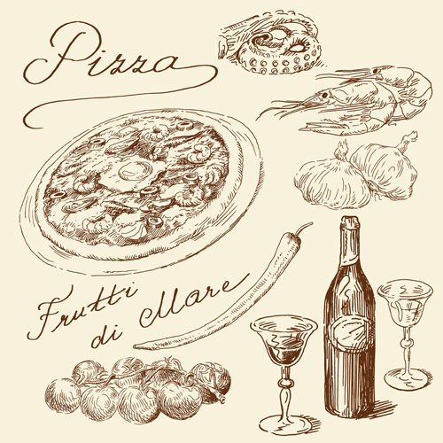 Retro pizza design vector 02 Retro font pizza drawn   