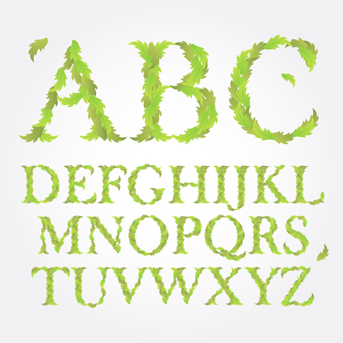 Green leaves alphabet excellent vector 04 green leaves Excellent alphabet   