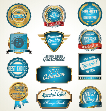 Golden with blue labels vector material labels golden blue   