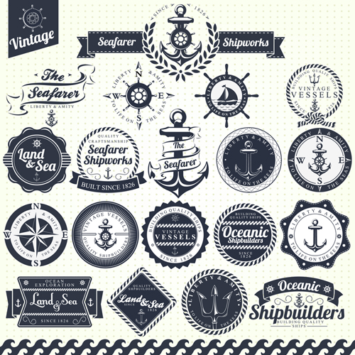 Set of Nautical labels vector 06 nautical labels label   