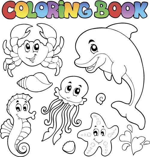 Coloring picture sea world vector template 15 template sea world picture coloring   