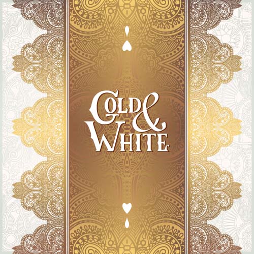 Gold lace with white ornaments background vector 04 ornaments lace gold background   